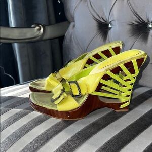 Luichiny Electric Lime Strappy Wedge Sandals 🍋🍋🟩